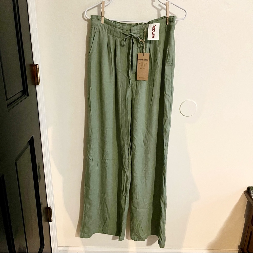Thread & Supply Olive Green Linen Pants